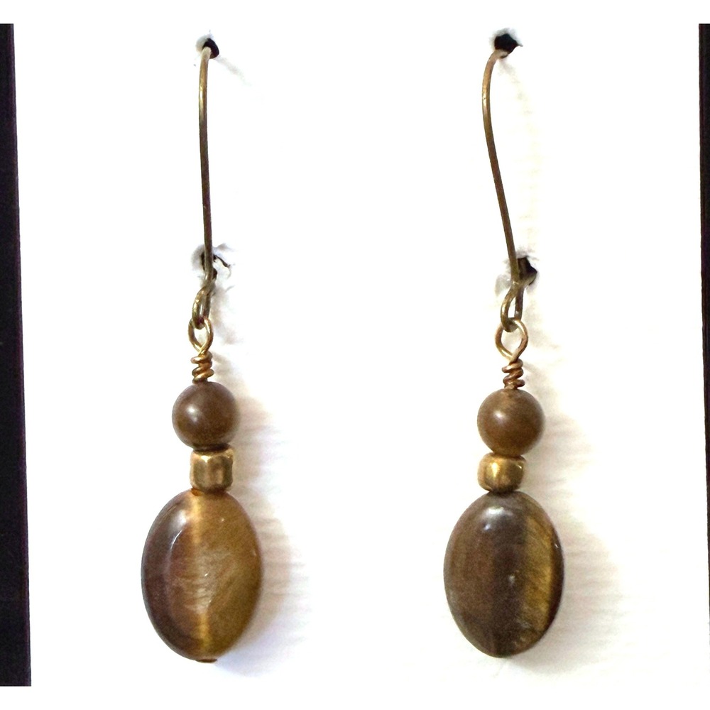 Earring‎ Tiger Eye New Stephanie Aune Brass Dangle J305T